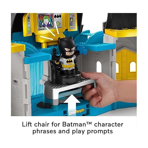 피셔프라이스 Fisher-Price Little People DC Super Friends Batman Toy Deluxe Batcave Playset with Lights Sounds & 4 Figures for Toddlers Ages 18+ Months (Amazon Exclusive)