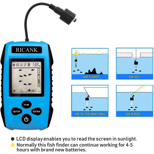  [아마존베스트]RICANK Portable Fish Finder with Hard Travel Case, Contour Readout Handheld Fishfinder Depth with Sonar Sensor Transducer and LCD Display Sensitivity Options Fish Depth Finder with