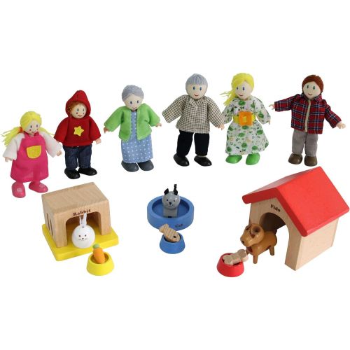  Hape Happy Family Dollhouse with Pet Set Award Winning Doll Family Set, Unique Accessory for Kid’s Wooden Dolls House, Imaginative Play Toy, 6 Family Figures, Adults 4.3 and Kids 3