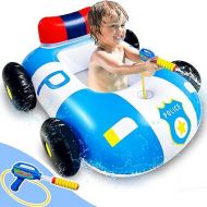 [Water Squirt Guns] Polices Car Pool Float for Kids 3-11 Years, Fun Blow Up Swimming Pool Toys Inflatable Car Ride-ons Floaties for Boys Girls Summer Outdoor Beach Water Pool Toys Games Party