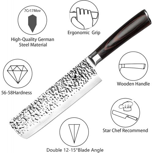  Nakiri Knife, imarku 7-inch Vegetable Knife Meat Cleaver Hand-Forged Nakiri Chef Knife, 7Cr17Mov German Stainless Steel Professional Vegetable Kitchen Knife with Ergonomic Handle &