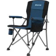 XGEAR Camping Chair Hard Arm High Back Lawn Chair Heavy Duty with Cup Holder, for Camp, Fishing, Hiking, Outdoor, Carry Bag Included (Blue)
