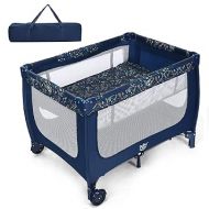 BABY JOY Portable Crib Baby Playard, Double Layer Pack and Play with Breathable Mattress, Lightweight Installation-Free Home Baby Playpen with Carry Bag, Foldable Travel Crib from Newborn to Toddlers