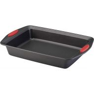Rachael Ray Yum-o! Nonstick Baking Pan With Grips/ Nonstick Cake Pan with Grips, Rectangle - 9 Inch x 13 Inch, Gray with Red Grips