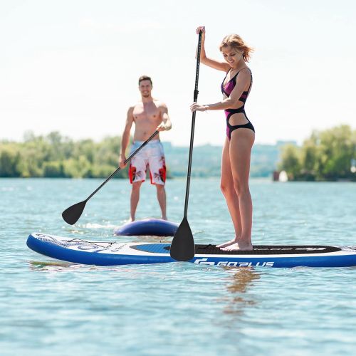  Goplus Inflatable Stand Up Paddle Board, 6.5” Thick SUP with Carry Bag, Adjustable Paddle, Bottom Fin, Hand Pump, Non-Slip Deck, Leash, Repair Kit