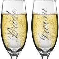 [아마존베스트]BANBERRY DESIGNS Bride and Groom Champagne Glasses - Set of 2 Elegant Toasting Flutes - Silver Wedding Champagne Glass Set - Wedding Glasses