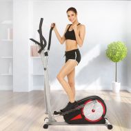 Anfan Elliptical Machine Trainer, Magnetic Exercise Fitness Machine for Home Use with LCD Monitor and Pulse Rate Grips (Elliptical-BR) (Black Red) (Black-Red)