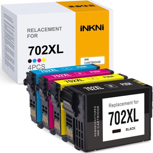  INKNI Remanufactured Ink Cartridge Replacement for Epson 702 702 XL 702XL High Yield for Workforce Pro WF-3720 WF-3730 WF-3733 Printer (Black, Cyan, Magenta, Yellow, 4-Pack)
