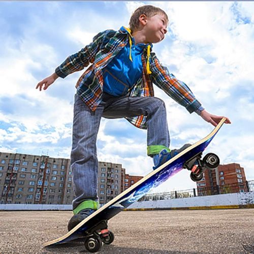  JH Professional Skateboard 31/80cm, Beginners, Children and Above Adults, Street Style (Starry Sky-Double-Sided) Four-Wheel Flashing Double Tilt Scooter