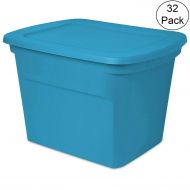 MRT SUPPLY 18 Gallon Plastic Container Storage Tote Box, Blue Aquarium (32 Pack) with Ebook