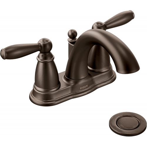  Moen 6610ORB Brantford Two-Handle Low Arc Bathroom Faucet with Drain Assembly, Oil Rubbed Bronze