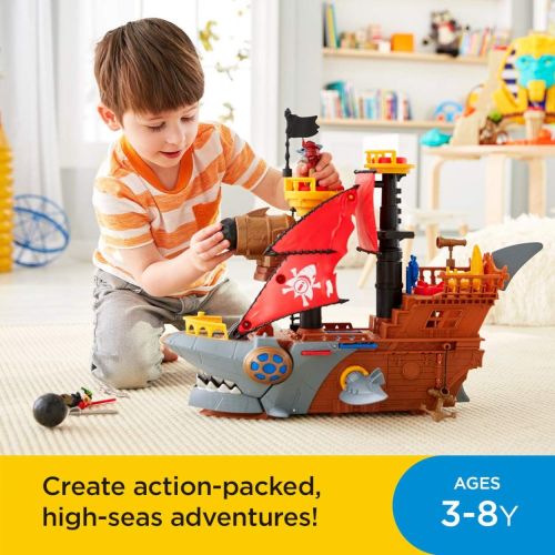  Fisher-Price Imaginext Shark Bite Pirate Ship, pretend playset with pirate figures and accessories for preschool kids ages 3 to 8 years