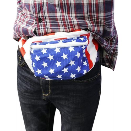  Juvale American Flag Patriotic Fanny Pack with Adjustable Straps, Waist Bag for Vacation (15 x 5 x 3 in)