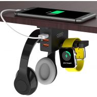 [아마존베스트]Headphone Stand with USB Charger COZOO Under Desk Headset Holder Mount with 3 Port USB Charging Station and iWatch Stand Smart Watch Charging Dock Dual Earphone Hanger Hook,UL Test