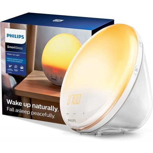 필립스 Philips SmartSleep Wake-up Light, Colored Sunrise and Sunset Simulation, 5 Natural Sounds, FM Radio & Reading Lamp, Tap Snooze, HF3520/60