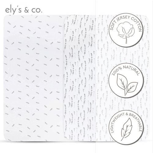  Ely's & Co. Elys & Co Pack n Play Sheet Set 100% Jersey Cotton Playard, Forest Grey Floral and Leaves