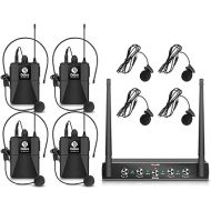 Debra Audio Pro UHF 4 Channel Wireless Microphone System with Cordless Handheld Lavalier Headset Mics, Metal Receiver, Ideal for Karaoke Church Party (with 4 Bodypack (A))