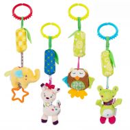 Daisys dream Daisy Baby Hanging Rattle Toy for 0 3 6 to 12 Months - 4 Pack - Soft Plush Hanging Crinkle Squeaky Sensory Educational Toy - Animal Wind Chime with Teethers