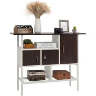 LAVIEVERT Console Table with 3 Cabinets, Industrial 3-Tier Sofa Table Entryway Table with Open Storage Shelves for Living Room, Hallway, Kitchen - Dark Walnut