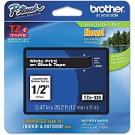 Brother Genuine P-touch TZE-335 Label Tape, 1/2 (0.47) Standard Laminated P-touch Tape, White on black, Laminated for Indoor or Outdoor Use, Water Resistant, 26.2 Feet (8M), Single