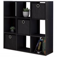 Z/D Cube Bookcase Storage Organizer Unit w/ 9 Cubby-Inspired Wooden Shelves & 3 Foldable Bin Drawers for Home Office Use & Decoration in Espresso Black Color
