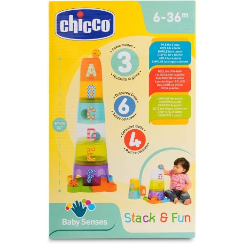 치코 Chicco Super Tower Stackable ? Vertical Puzzle 62 cm High and Fun Nesting Pieces ? Includes 6 Colourful Balls and 6 Stackable Cubes