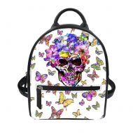 Showudesigns Mini Pu Leather Backpack Ladies Small Shoulder Bag Butterfly Skull