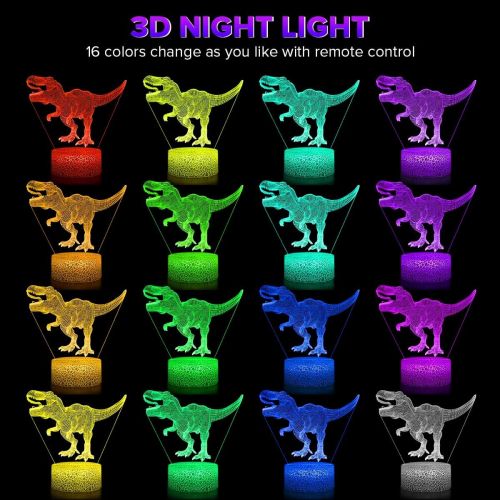  [아마존베스트]Koicaxy Dinosaur Toys, 3D Dinosaur Night Light with Remote & Smart Touch 7 Colors + 16 Colors Changing Dimmable T Rex 3D Night Light Birthday Gifts for Boys Kids Age 2 3 4 5 6+ Yea