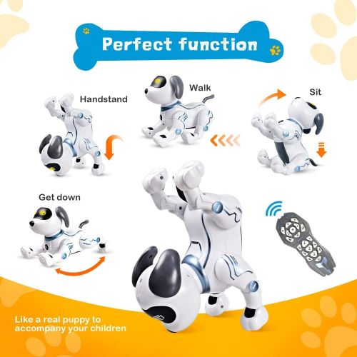  [아마존베스트]WQ RC Dog Toy for Kid, Remote Control Robotic Dog Stunt Puppy Voice Control Toys Handstand Push-up Electronic Pets Dancing Programmable Robot with Sound for Boys and Girls
