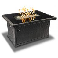 Outland Living Series 401 Grey 44-Inch Outdoor Propane Gas Fire Pit Table, Black Tempered Tabletop w/Arctic Ice Glass Rocks and Resin Wicker Panels, Slate Grey/Rectangle
