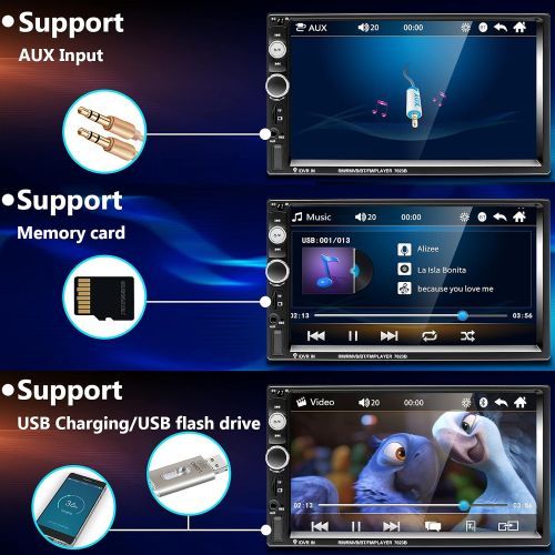  [아마존베스트]Podofo Double Din Car Stereo Audio Radio, 7 Touchscreen Digital LCD Monitor, Bluetooth Handsfree, Mirror Link, MP3/USB/SD/FM, with Backup Camera & Wireless Remote Control & Steerin