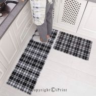 Shu Juan Mat Kitchen Rugs,2 Pieces Non-Slip Flannel Kitchen Mat Rubber Backing Doormat,British Tartan Pattern with Vertical and Horizontal Symmetric Stripes Image Runner Rug Set 15.7x23.6+15.7x