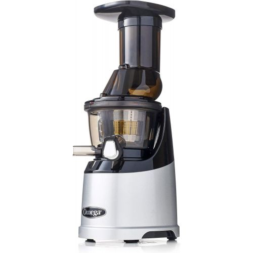  Omega MegaMouth Vertical Low Speed Quiet Juicer with Smart Cap Spout Tap, 240-Watt, Silver