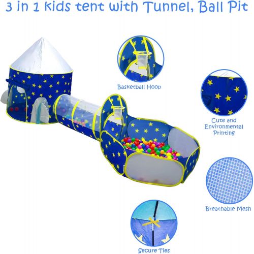  [아마존베스트]PigPigPen 3pc Kids Play Tent for Boys with Ball Pit, Crawl Tunnel, Princess Tents for Toddlers, Baby Space World Playhouse Toys, Boys Indoor& Outdoor Play House, Perfect Kid’s Gifts (3PC Blu