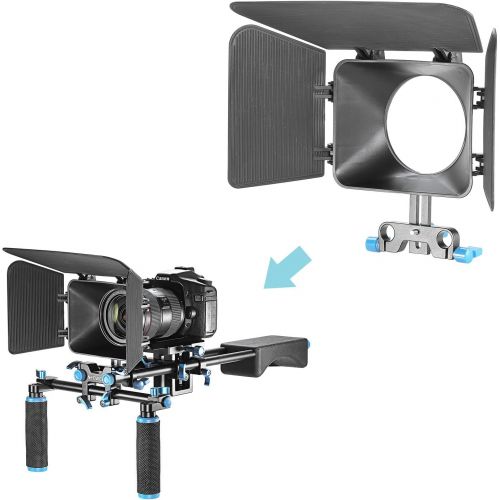 니워 Neewer Plastic 15 mm Rail Rods Matte Box for Canon Nikon Sony Fujifilm Olympus Panasonic DSLR Camera,Camcorder Video Movie Film Making System(Blue)