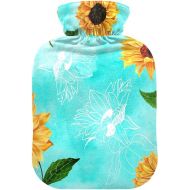 Warm Water Bottle with Velvet Cover 2L fashy Shoulder ice Pack for Bed, Kids Men & Women Retro Style Yellow Sunflower Texture