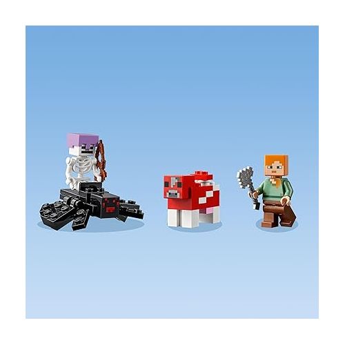  LEGO Minecraft The Mushroom House Set, 21179 Building Toy for Kids Age 8 Plus, Gift Idea with Alex, Mooshroom & Spider Jockey Figures