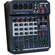 [아마존베스트]Depusheng T6 Portable 6-Channel Sound Card Mixing Console Audio Mixer Built-in 16 DSP 48V Phantom Power Supports BT Connection MP3 for Computer Recording, Bands
