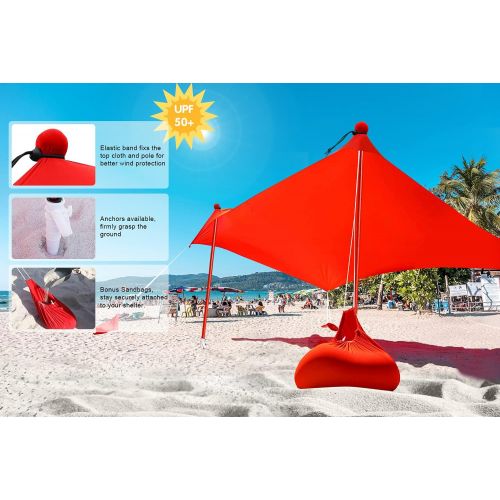  ABCCANOPY Beach Portable Sun Shelter for Beach, Camping Trips (7x7 FT, Red)