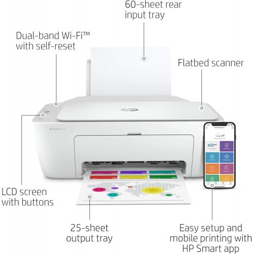  Amazon Renewed HP DeskJet 2752 Wireless All-in-One Color Inkjet Printer, Scan and Copy with Mobile Printing, 8RK11A (Renewed)