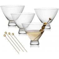 [아마존베스트]Stemless 10 Oz. Cocktail and Martini Glasses Set  4 Crystal Wine Glasses with 4 Gold-Plated Picks  Lead-Free, Handmade Bar Cart Supplies and Tools by Lumi & Numi, 4.3x3.7 In.