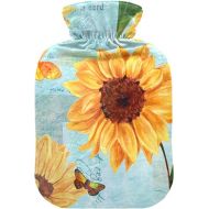 Water Bags Foot Warmer with Soft Cover 1 Liter fashy Shoulder ice Pack for Hot and Cold Compress, Hand Feet Vintage Sunflower Style Greeting