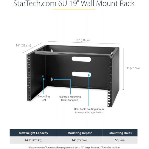  [아마존베스트]StarTech.com 6U Wall Mount Network Equipment Rack - 14 inch Deep - 19 Patch Panel Bracket for Shallow Server Equipment- 44lbs Capacity (WALLMOUNT6)