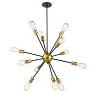 JAZAVA Jazava Modern Sputnik Chandelier, 12-Light Starburst Pendant Lighting, Mid-Century Hanging Light Fixture, Black & Brass Brushed