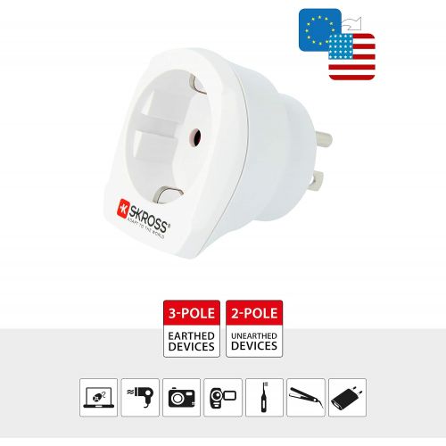  [아마존베스트]SKROSS Country Adapter Europe to USA: Travel adapter for travel from Europe to countries that use the American standard.