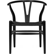 Laura Davidson Furniture Hans Wegner Wishbone Style Chair for Office with Arm Rest, Woven Cord Seat, Black with Black Cord