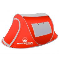 Wakeman Water Resistant Barrel Style Tent for Camping with Rain Fly and Carry Bag, Red