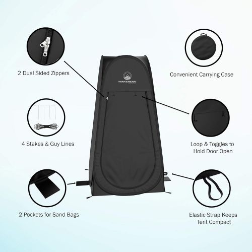  Portable Pop Up Pod- Instant Privacy, Shower & Changing Tent- Collapsible Outdoor Shelter for Camping, Beach & Rain with Carry Bag by Wakeman Outdoors, Black