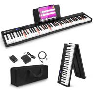 Folding Piano, Portable 88 Key Full Size Foldable Keyboard Piano Semi-Weighted Bluetooth with Light up Keys, Sustain Pedal and Handbag, Black, by Vangoa