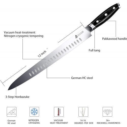  TUO BLACK HAWK Kitchen Knife 8 inch Chef Knife & 12 inch Slicing Carving Knife & 7 inch Boning Knife Fillet Knife with Gift Box German HC Steel Full Tang Pakkawood Handle